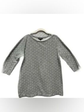 Lands' End Gray White Anchor Design Boat Neck 3/4 Sleeve Cotton Tunic Top SZ M
